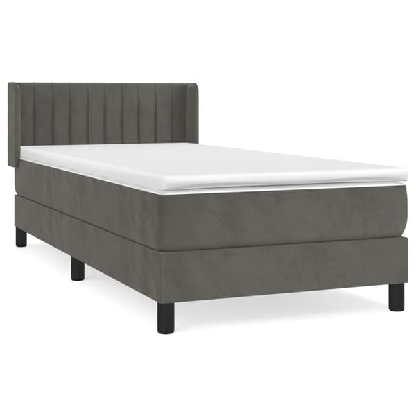 vidaXL Ramsäng med madrass mörkgrå 90x190 cm sammet Grå