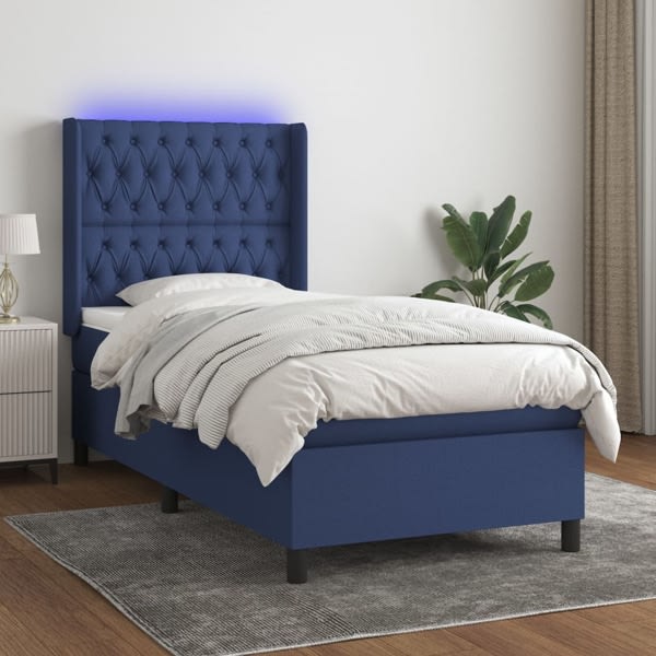 vidaXL Ramsäng med madrass & LED blå 100x200 cm tyg Blå