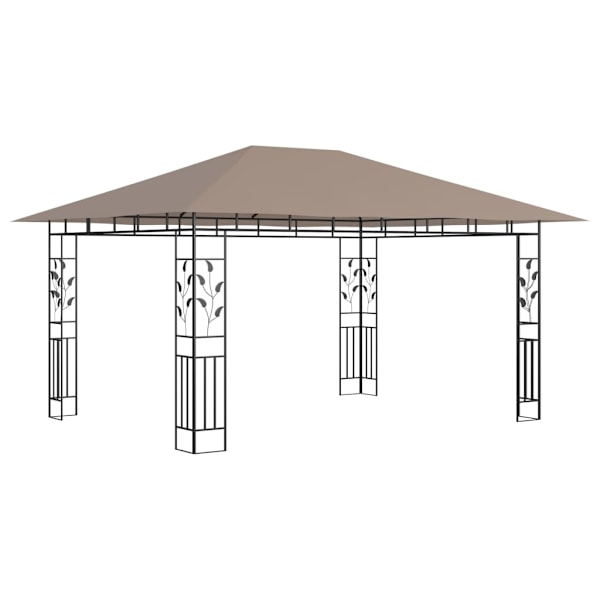vidaXL Paviljong myggnät och ljusslinga LED 4x3x2,73 m taupe 180 g/m² Taupe