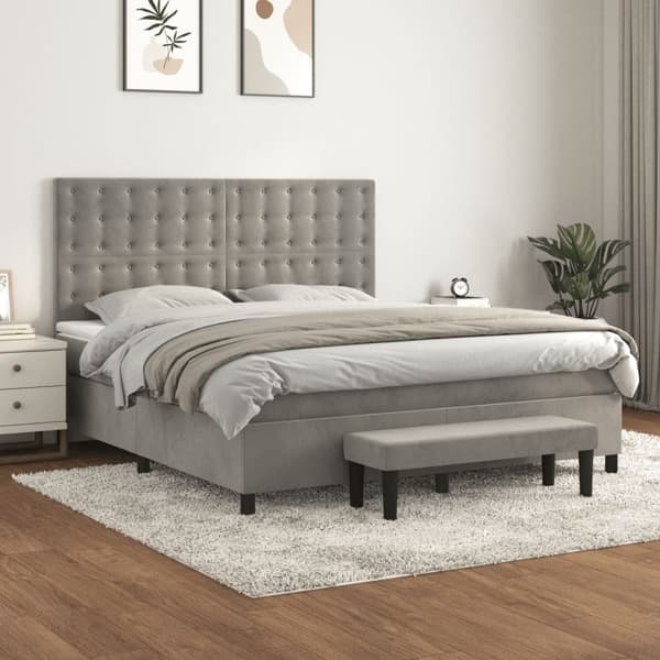 vidaXL Ramsäng med madrass ljusgrå 180x200 cm sammet Grå