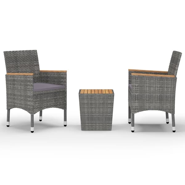 vidaXL Caféset 3 delar konstrotting och akaciaträ grå grå