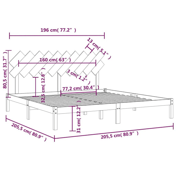 vidaXL Sängram LED honungsbrun 200x200 cm massivt trä Brun