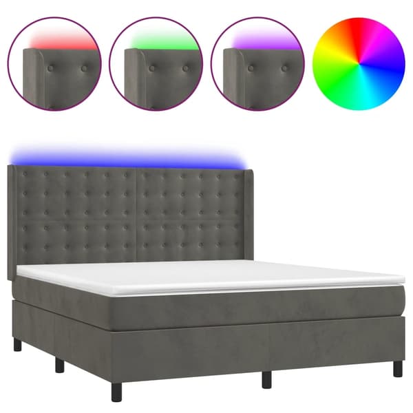 vidaXL Ramsäng med madrass & LED mörkgrå 160x200 cm sammet Grå