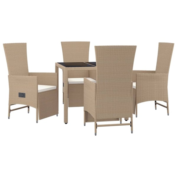 vidaXL Matgrupp för trädgården med dynor 5 delar beige konstrotting Beige