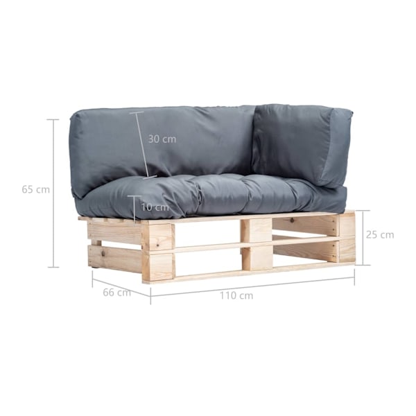 vidaXL Pallsoffa med dynor grå massiv furu grå