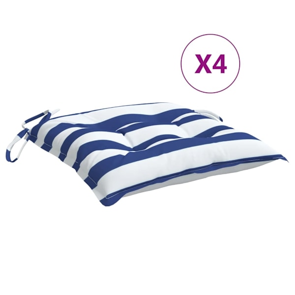 vidaXL Stolsdynor 4 st blå&vit randig 40x40x7 cm tyg Flerfärgsdesign