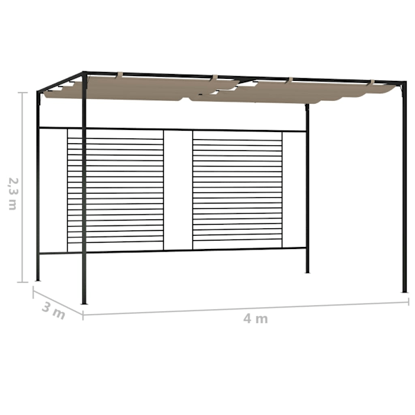 vidaXL Paviljong med infällbart tak 3x4x2,3 m taupe 180 g/m² Taupe