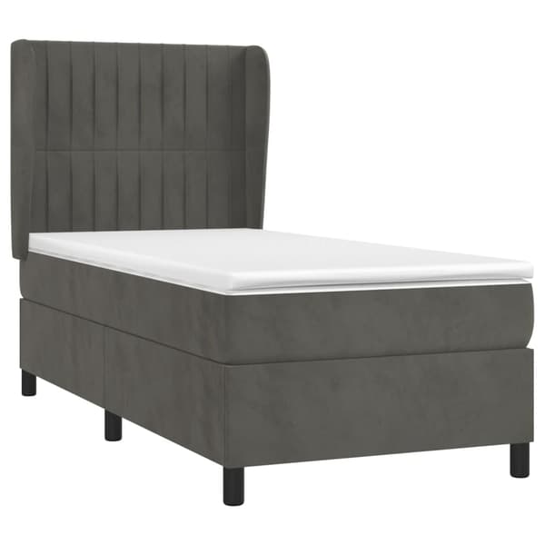 vidaXL Ramsäng med madrass mörkgrå 90x190 cm sammet Grå