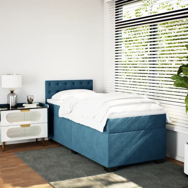 vidaXL Ramsäng med madrass mörkblå 90x190 cm sammet Blå