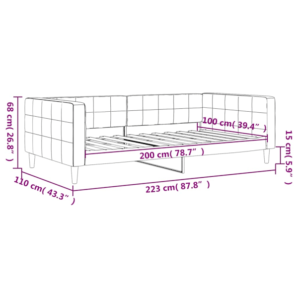 vidaXL Dagbädd ljusgrå 100x200 cm sammet Grå