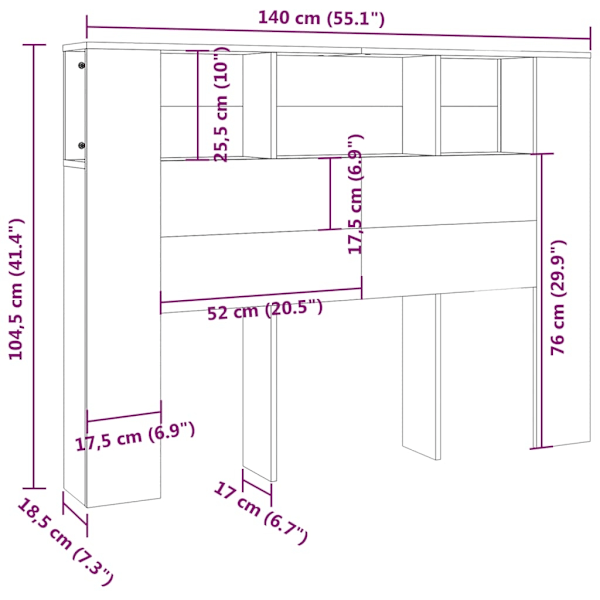 vidaXL Sänggavel med förvaring vit 140x18,5x104,5 cm Vit