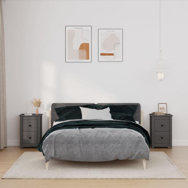 vidaXL Sängbord 2 st grå 40x35x61,5 cm massiv furu Grå
