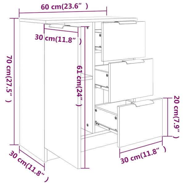 vidaXL Skänk 2 st svart 60x30x70 cm konstruerat trä Svart