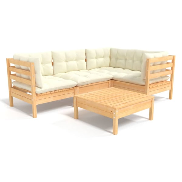 vidaXL Loungegrupp med gräddvita dynor 5 delar massiv furu Creme