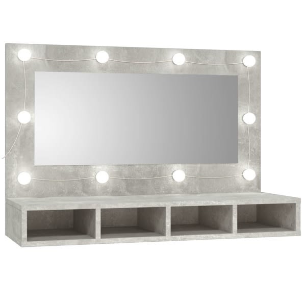 vidaXL Spegelskåp med LED betonggrå 90x31,5x62 cm Grå