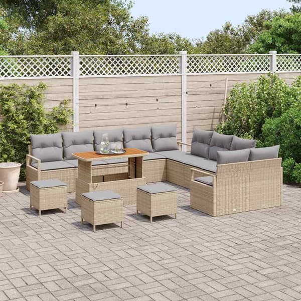 vidaXL Trädgårdsoffset 14 st Beige konstrotting Beige