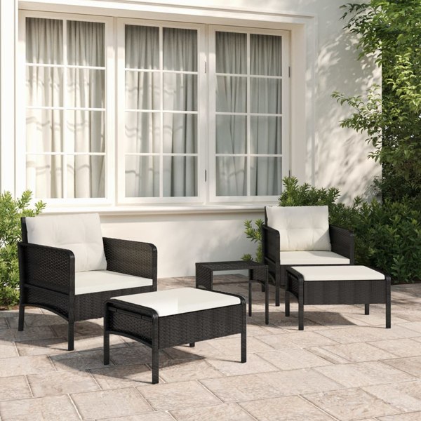 vidaXL Loungegrupp med dynor 5 delar konstrotting svart Svart