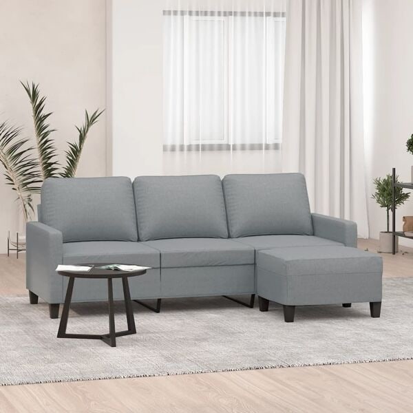 vidaXL 3-sitssoffa med fotpall ljusgrå 180 cm tyg Grå