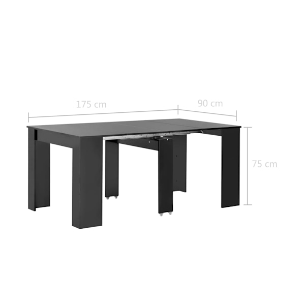 vidaXL Utdragbart matbord svart högglans 175x90x75 cm Svart