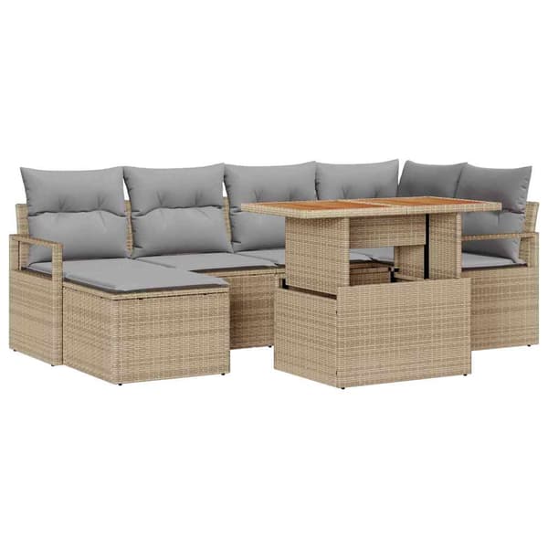 vidaXL Trädgårdsoffset 7 st Beige konstrotting Beige