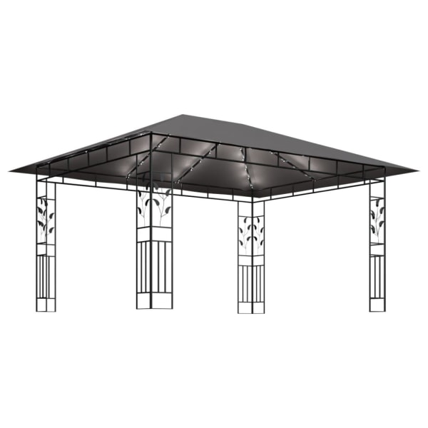 vidaXL Paviljong myggnät ljusslinga LED 4x3x2,73 m antracit 180 Antracit