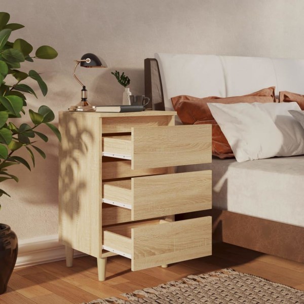 vidaXL Sängbord med ben i massivt trä sonoma-ek 40x35x69 cm Brun