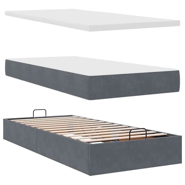 vidaXL Ottoman sängram med madrass mörkgrå 80x200 cm sammet Grå