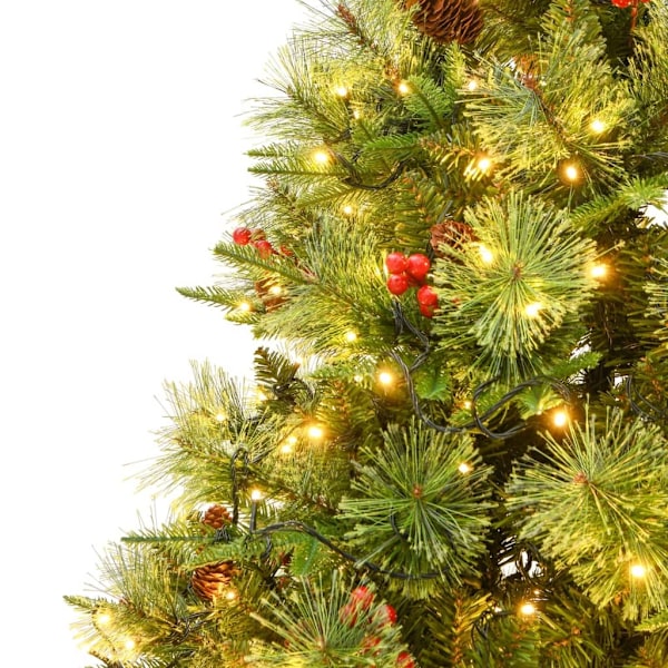 vidaXL Belyst julgran med kottar grön 225 cm PVC&PE Grön