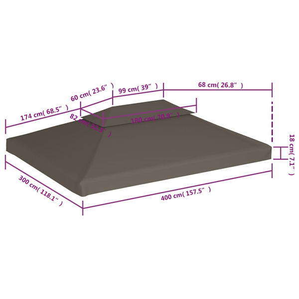 vidaXL Paviljongtak med ventilering 310 g/m² 4x3 m taupe Taupe