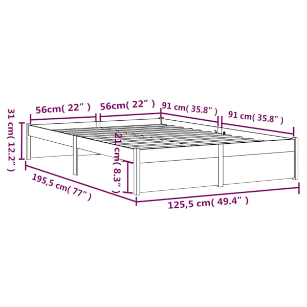 vidaXL Sängram vit massivt trä 120x190 cm Vit