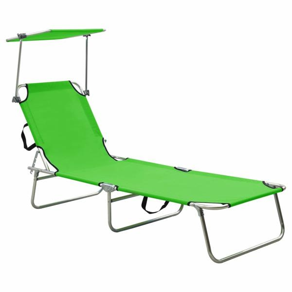 vidaXL Hopfällbar solsäng med tak grön aluminium Grön