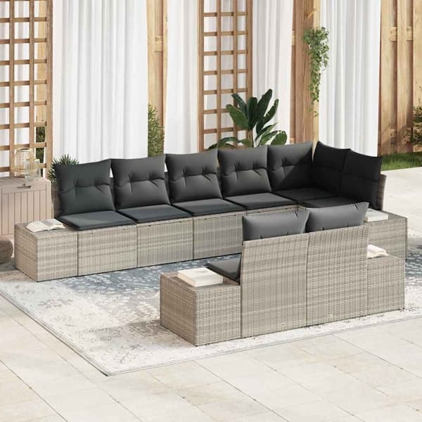 vidaXL Trädgårdsoffset med lagring 8 pcs Ljusgrå Poly rattan Ljusgrå