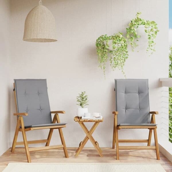 vidaXL Fällbara fåtöljer med dynor, 2 st, massivt trä, teak Brun