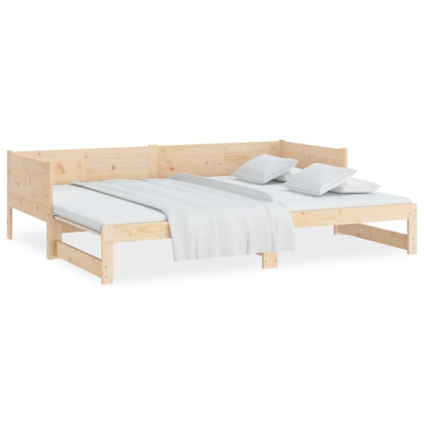 vidaXL Utdragbar dagbädd massiv furu 2x(80x200) cm Brun