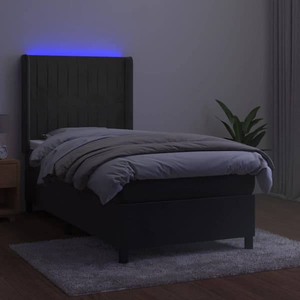 vidaXL Ramsäng med madrass & LED mörkgrå 90x200 cm sammet Grå