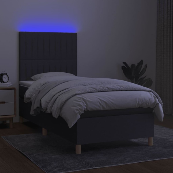 vidaXL Ramsäng med madrass & LED mörkgrå 80x200 cm tyg Grå