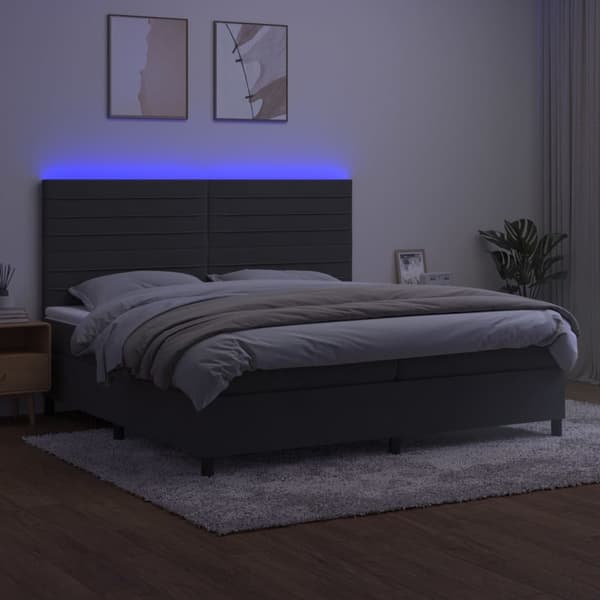 vidaXL Ramsäng med madrass & LED mörkgrå 200x200 cm sammet Grå