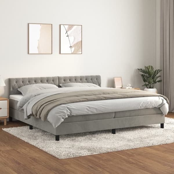 vidaXL Ramsäng med madrass ljusgrå 200x200 cm sammet Grå