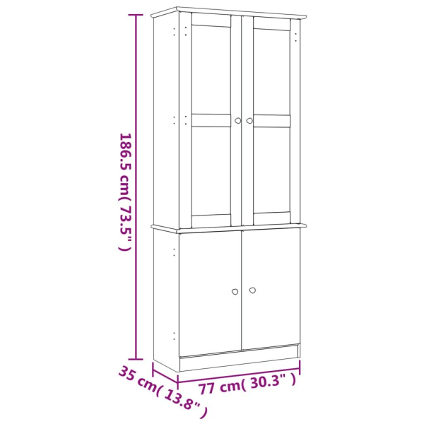 vidaXL Vitrinskåp ALTA 77x35x186,5 cm vit massiv furu Vit