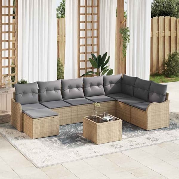vidaXL Trädgårdsoffset 9 st Beige konstrotting Beige