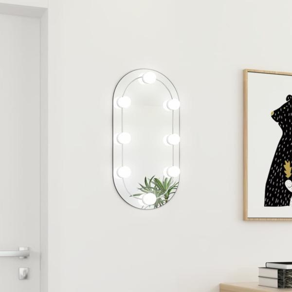 vidaXL Spegel med LED-lampor 60x30 cm glas oval Silver