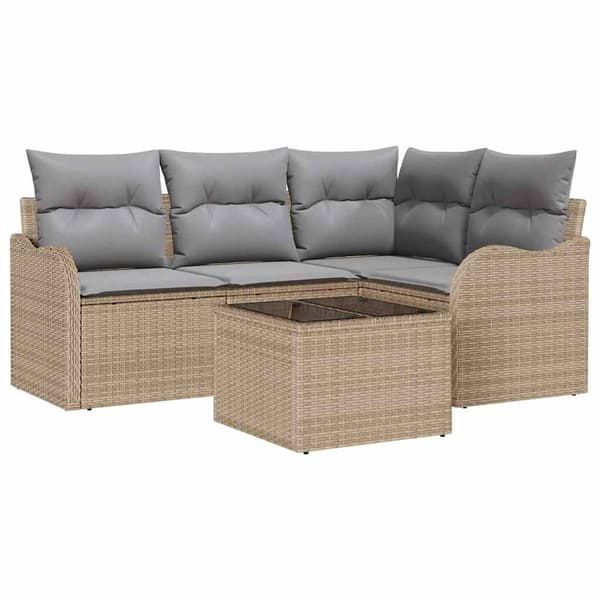 vidaXL Trädgårdsoffset 5 st Beige konstrotting Beige