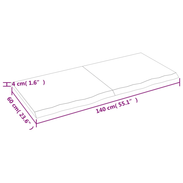 vidaXL Bänkskiva för badrum 140x60x(2-4) cm obehandlat massivt t Brun