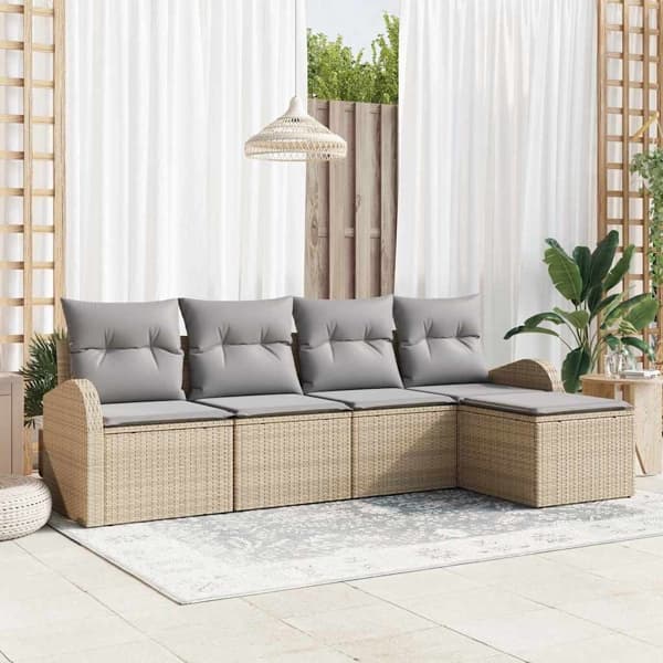 vidaXL Trädgårdsoffset 5 st Beige konstrotting Beige
