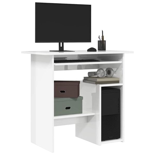 vidaXL Skrivbord vit högglans 80x45x74 cm konstruerat trä Vit