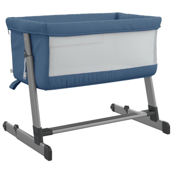 vidaXL Babysäng med madrass marinblå linnetyg Blå