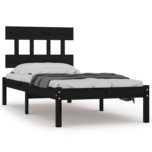 vidaXL Sängram svart massiv furu 75x190 cm Svart