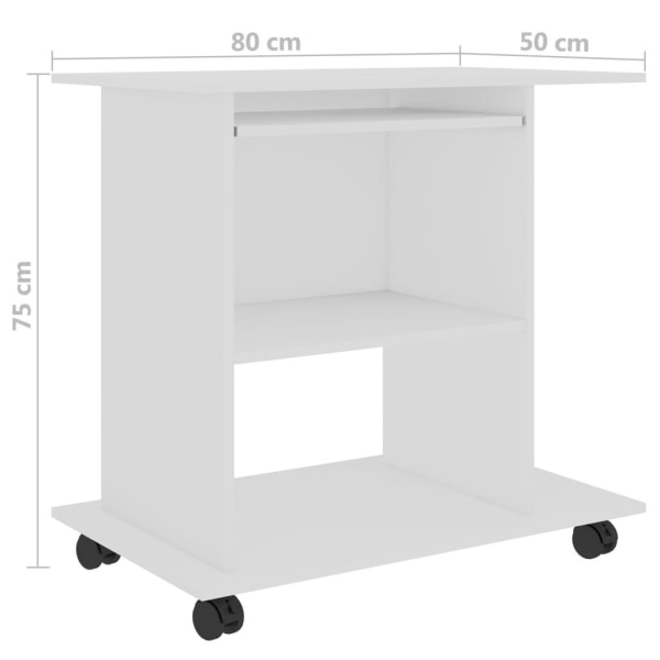 vidaXL Datorbord vit 80x50x75 cm konstruerat trä Vit