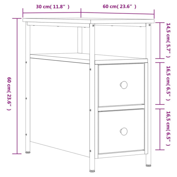 vidaXL Sängbord rökfärgad ek 30x60x60 cm konstruerat trä Brun