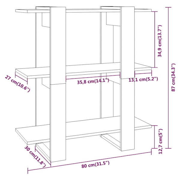 vidaXL Bokhylla/Rumsavdelare vit 80x30x87 cm Vit